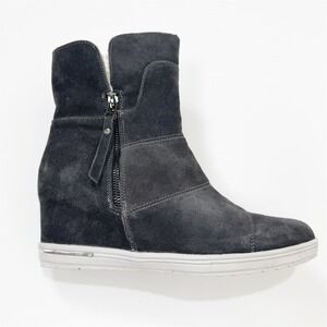Religious Comfort Boots Womens 9.5 Gray Suede‎ Wedge Heel Faux Fur Lining Warm